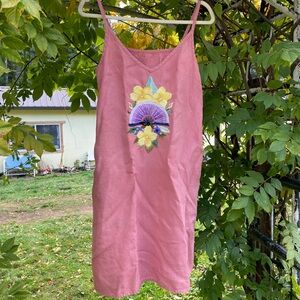 notPERFECTLINEN Pink Dress with Embroidered Floral Design